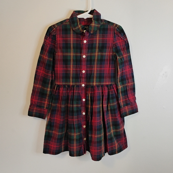 Ralph Lauren plaid fit and flare luxury button down Christmas dress size girls 4 - Picture 1 of 9